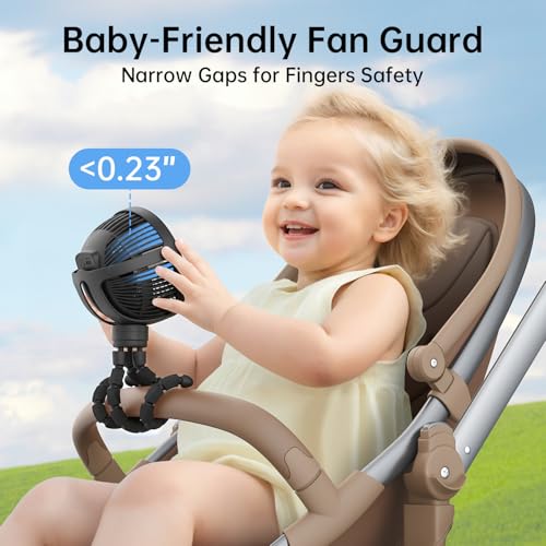 GUSGU Mini Portable Handheld Fan USB Rechargeable Battery Operated, Stroller Fan with Flexible Tripod Clip on for Baby (Jet Black)