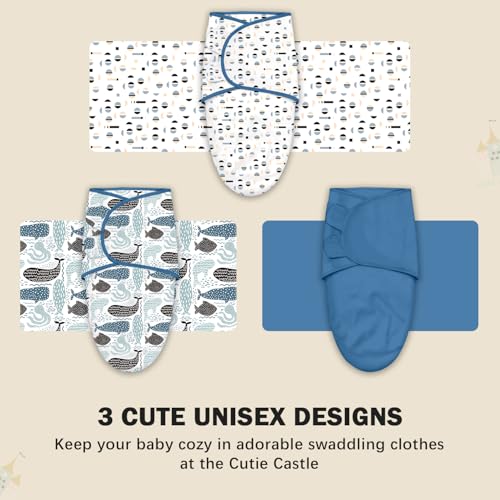 Cute Castle 3-Pack Baby Swaddle Sleep Sacks - Newborn Swaddle Sack - Ergonomic Baby Swaddles Blanket Warp for Boys and Girls - Baby Essentials (0-3 Months - Blue)