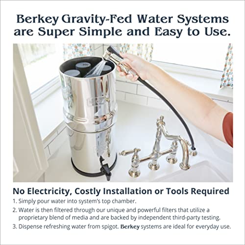 Travel Berkey Gravity-Fed Water Filter System with 2 Black Berkey Elements Plus Deluxe 7" Stainless Steel Water View Spigot