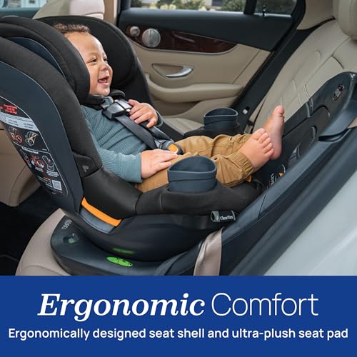 Chicco Fit360 ClearTex Rotating Convertible Car Seat with 360 Degree Rotation for Rear-Facing and Forward-Facing, LeverLock Self-Tensioning Lock System, Carbon/Grey