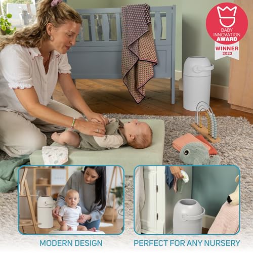L.A. BABY Magic Diaper Pail - Patented 100% Odor-Free System with Child-Safe Lock - Award-Winning Design - No Refills Required - Works with Regular Trash Bags - White