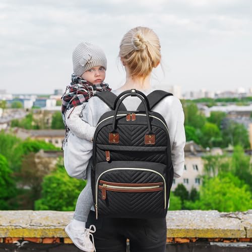 Tenot Diaper Bag Backpack for Women Large Capacity with Insulated Pockets Multifunctional Diaper Bags For Baby Girl Boy Waterproof Baby Bags For Mama Maternity Travel Bag Black