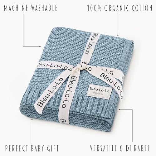 Bleu La La - 100% Organic Cotton Heritage Knit Textured Baby Quilt Blanket for Boys – Signature Heritage Knit, Soft Breathable Newborn Baby Blanket (Heritage - Sky Blue)
