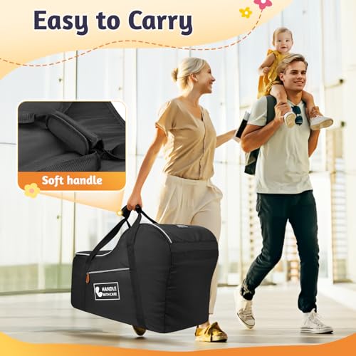 YOREPEK Car Seat Travel Bag Fits Infant Carseat with Anti-Rebound Bar Base, Padded Carseat Bags for Air Travel, Car Seat Airplane Cover with Side Pocket for Baby Essentials, Black