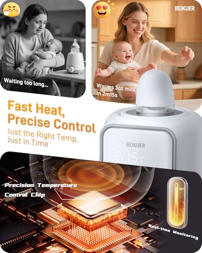 12-in-1 Baby Bottle Warmer for Breastmilk, 2min Fast Swirlable Milk Warmers with 24H Locks Nutrients, Smart Precise Even Heating, Temperature Control, Timer, Night Light, Fits All Bottles, Bags, Jars