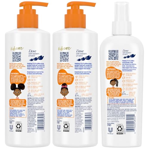 Dove Kids Shampoo & Conditioner Set with Shea Butter & Coconut Oil + 2-in-1 Detangler Spray, “Hair Love” Wavy, Coily, Curly Hair Products for Kids
