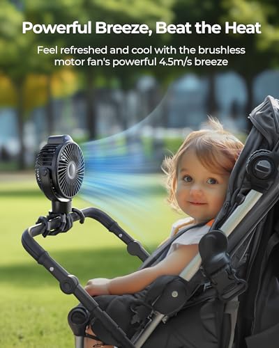 Koonie Portable Stroller Fan for Baby, Rechargeable Battery Operated, 3 Speeds, 360° Rotation, 25db Low Noise,Digital Display, Detachable Flexible Tripod Clip-on Car Seats, Tent, Crib, Treadmill