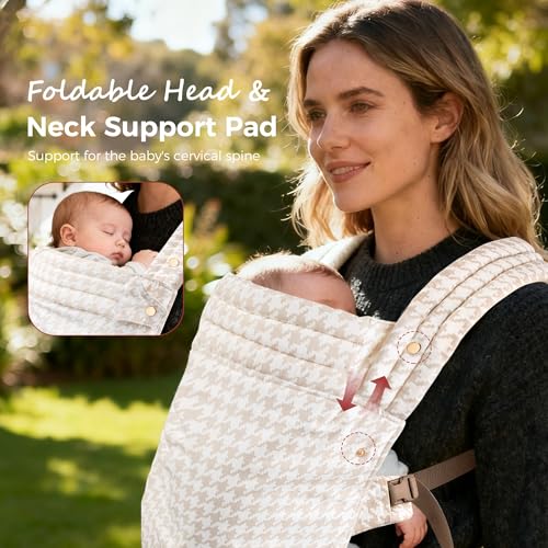 Baby Carrier Newborn to Toddler- 100% Pure Cotton Double-Side Skin-Friendly Baby Carrier,3 Carry Positions Newborn Carrier, Ergonomic,Cozy and Lightweight Infant Carrier for 7-40lbs,White Houndstooth