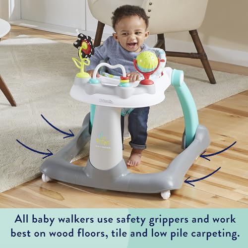 Kolcraft Tiny Steps 2 in 1 Foldable Infant and Baby Walker with Wheels, Seated or Walk Behind Activity Center, Entertaining Developmental Activities for Boys and Girls, Wide Base Sturdy Frame