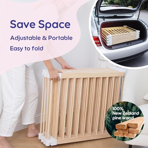 CONKKA Foldable Wooden Baby Playpen Large Play Yard for Babies, 2-in-1 New Mom Helper Portable Fence, 25" Tall Custom Wood Gate with Adjustable Size & Shape for Infants 3-18 Months -63x63x25 inch