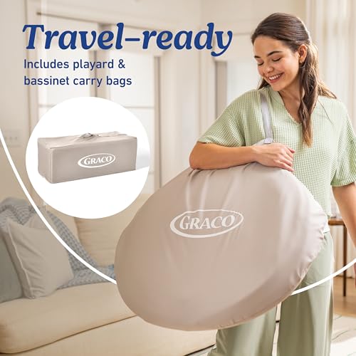 Graco Pack 'n Play Travel Dome Lux Playard, 4-in-1 Baby Playpen with Bassinet, Indoor or Outdoor Portable Playpen with UV 50 Canopy