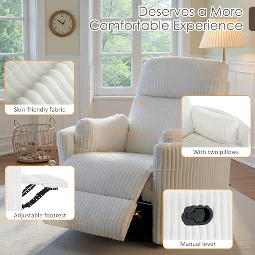Chizzyseat Nursery Rocking Chairs Comfy High Back 360 Swivel Rocker Recliner with 2 Pillows Glider Recliner Nursery Chair for Adults Small Spaces Nursing Bedroom Living Room Beige