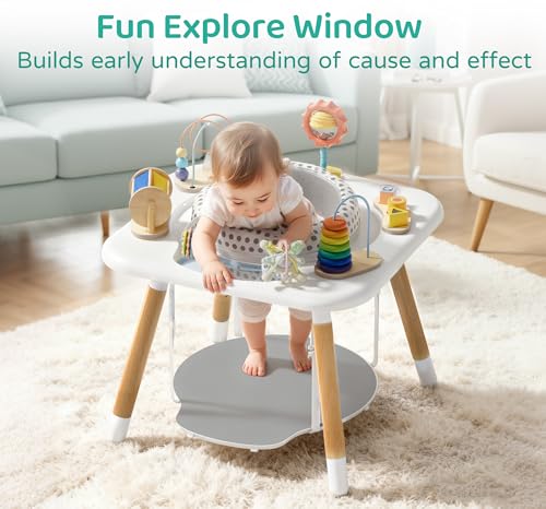 Kizfarm 3-Stage Baby Activity Center, Montessori-Inspired Design, 7 Interactive Toys with Teether, Exersaucer&Toddler Table, Shower Gift, 3 6 12 Month Old Baby Essential, Toy for Baby Infant Toddler