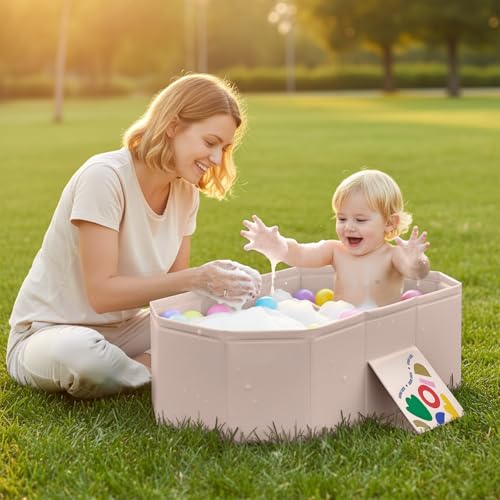 Baby Bathtub for Newborn to Toddlers 1-6 Y, Foldable Infants Babies Bath Tub with Non-Slip Base and Drain Plug, Portable Bathtub for Home Outdoor (Ivory, 75-45-25CM)