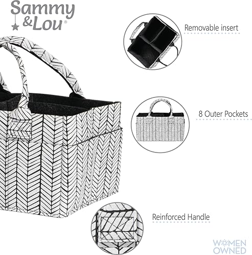 Sammy & Lou Diaper Caddy Organizer - Collapsible Tote Bag with Handles - Organizer for Diapers, Wipes & Baby Changing Supplies - Felt Storage Organizing Bin for Car, Desk, Nursery (Herringbone)