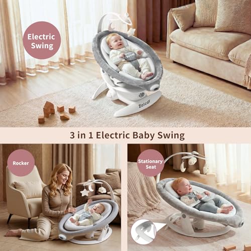 Baby Swing, 3-in-1 Baby Swings for Infants with Motion Detection & Vibration Comfort, 360° Rotating Electric Baby Swings with 5 Speeds & 3 Swing Modes, Infant Swing for Baby with 12 Preset Melodies