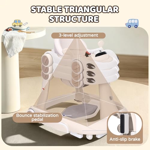 Baby Walker, 4-in-1 Baby Walker with Wheels Portable, Foldable Infant Toddler Walker for Boys Girls 6-18 Month (Beige)