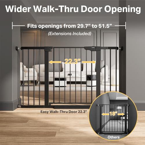 Cumbor 29.7–51.5" Extra Wide Baby Gate for Stairs, Pressure-Mounted Dog Gates for Doorways & Hallways, Auto-Close Walk-Through, No-Trip Design, Child Proof Safety, Dog/Pet Gate for Indoor Use, Black