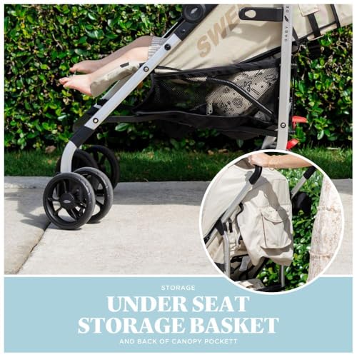 Baby Delight | Swerve Stroller | Lightweight | for Travel & Everyday | Multi-Position Recline | Compact Fold | Extra Storage | Tan