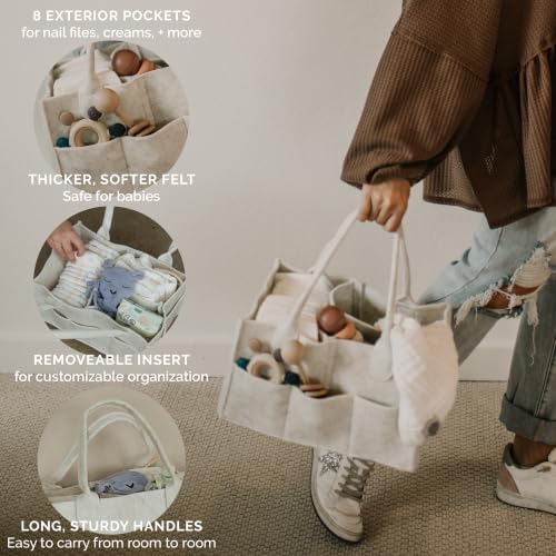 Parker Baby Diaper Caddy - Nursery Storage Bin and Car Organizer for Diapers and Baby Wipes - White, Large