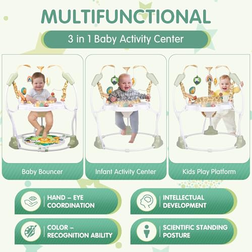 Furmubei Baby Activity Center, 3-in-1 Baby Jumper, Infant Activity Center with 360° Rotating Seat, Music, Lights, 3 Adjustable Heights, Infant Activity Jumper for 6+ Months JP2403