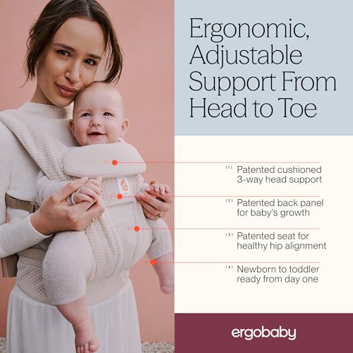 Ergobaby Omni Deluxe Baby Carrier for Newborn to Toddlers 0-48 Months (7-45 lbs) - 4-Position Breathable Mesh Baby Carrier with Ergonomic Support, Storage Pockets, and Sun Hood - Soft Olive