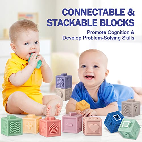 Jyusmile Baby Toys 6-12 Months, Montessori Toy for Babies 6-12 Months, Incl Stacking Building Blocks & Soft Infant Teething Toys & Sensory Balls for Toddlers 0-3-6-9-12 Month