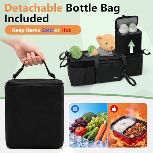 Double Stroller Organizer for Bob Duallie with 2 Insulated Cup Holders & Cooler Bag, Baby Jogger City Mini Gt2 Jeep Double Stroller Caddy Accessories, Universal Parent Console Stroller Organizer