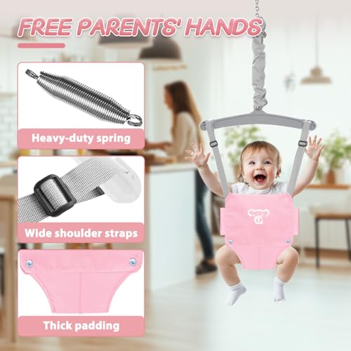 Foldable Toddler Swing Set and Baby Jumper, Indoor & Outdoor Use, Baby Bouncer Jumper, Safe and Durable Swing Set for Backyard （Pink）
