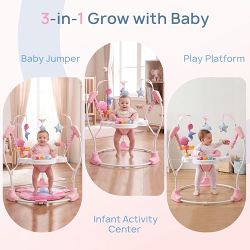 Baby Activity Center, Baby Jumper Activity Center with Music, Interactive Toys, 360° Rotating Seat, 3 Adjustable Heights, Infant Activity Jumper for 6+ Months (Mermaid)