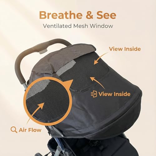 Universal Stroller Canopy Stroller Replacement Parts Shade Umbrella Stroller Canopy with Attachment Retractable Pram Sun Shade with Mesh Window Storage Pocket Adjustable