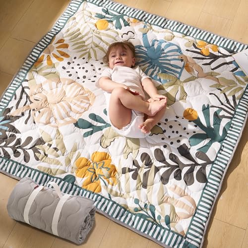 Momcozy Baby Play Mat for Floor, 50"x50" Thickened Playpen Mat, Playmate for Baby Tummy Time, Waterproof & Non-Slip, Foldable Outdoor Mat with Carrying Handle, Forest World