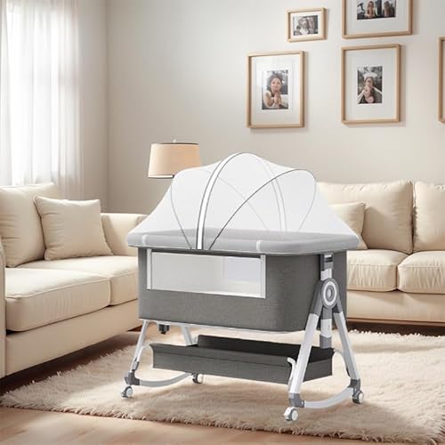 Nawahev Baby Bassinet,3 in 1 Baby Bassinets Bedside Sleeper with Wheels and Mosquito Net,Bedside Bassinet for Baby with Comfy Mattress, Mattress&Breathable Mesh,Storage Basket