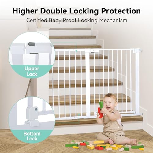 COMOMY 36" Extra Tall Baby Gate for Stairs Doorways, Fits Openings 29.5" to 48.8" Wide, Auto Close Extra Wide Dog Gate for House, Pressure Mounted Easy Walk Through Pet Gate with Door, White