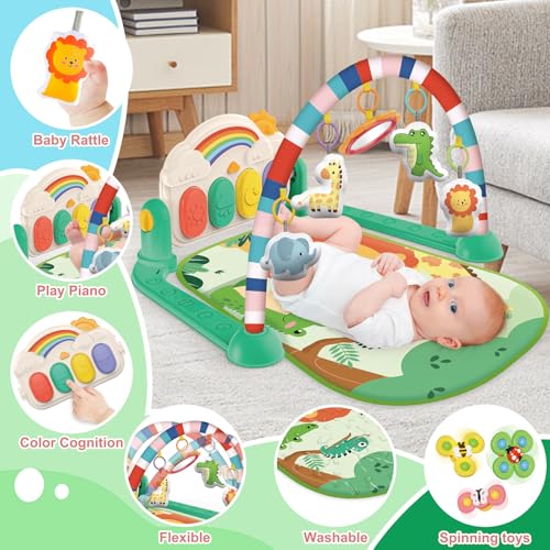 Joryuek Baby Gym & Play Mat, Tummy Time & Activity Mat Toys, Infant to Toddler Play Piano Mat, 0-12 Months (Green)