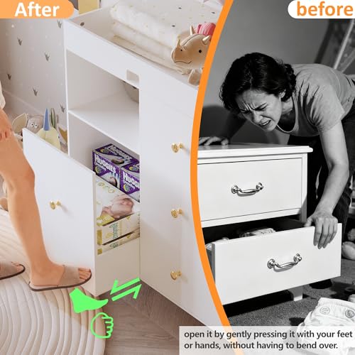 Wooden Baby Changing Table Dresser,Diaper Changing Table with Large Tabletop,4 Drawers, Open Storage Space & Side Shelves,Modern Storage Crib with Changing Table for Nurseries and Baby Rooms,White