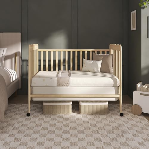 Dream On Me Carson Classic 3-in-1 Convertible Full-Size Baby Crib in Natural, GreenGuard Gold & BSA, 4 Mattress Heights, Converts to Day & Toddler Bed, Locking Wheels, Classic Nursery Design