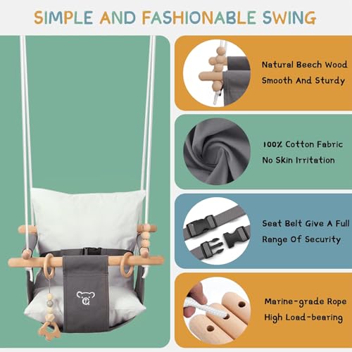 RAGOZONERY 2 in 1 Baby Jumper with Toddler Swing, Baby Jumpers and Bouncers,Indoor Outdoor Toddler Swing Set, Cotton (Black)