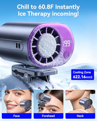 Clip-On Portable Fan with Ice Cooling, 20000 RPM Rechargeable Handheld Turbo Fan, 360° Rotating Detachable Clip, Mini Stroller Fan for Baby, Compact Travel Essentials, Summer Gifts for Women,Grey