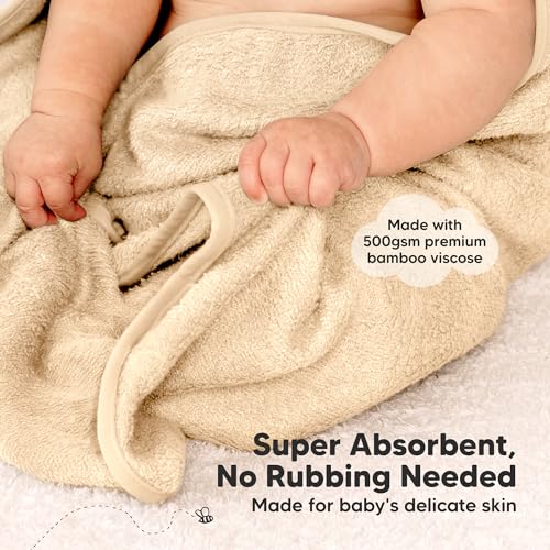 KeaBabies 2-Pack Hooded Baby Towels for Newborn - 30x30 Soft & Absorbent Viscose from Bamboo Baby Bath Towels with Hood for Infant, Toddler,Kids,Boys Girls,Newborn Bath Essentials (Almond, Petite)