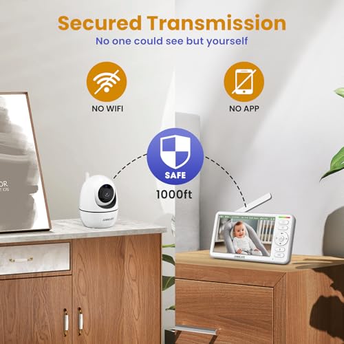 ANMEATE 6 Inch Baby Monitor with Camera and Audio - No WiFi, 48-Hour Battery, Thermal Sensor, Remote Pan/Tilt/Zoom, Two-Way Talk, Lullabies&White Noise, 1000ft Range