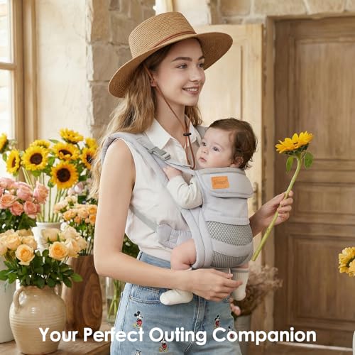 Shiaon Baby Carrier Newborn to Toddler(8-30lbs), Toddler Carrier with Adjustable Shoulder Strap, Baby Holder Carrier with Breathable Mesh Fabric, Grey