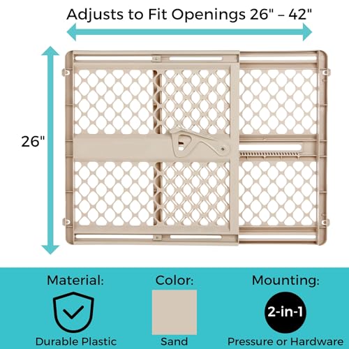 Toddleroo by North States - Supergate Ergo Baby Gate: Plastic Baby Gate for Stairs & Doorways - Adjustable Indoor Safety Gate - Made in USA - 26 to 42 Inches Wide - 26 Inches Tall - Sand