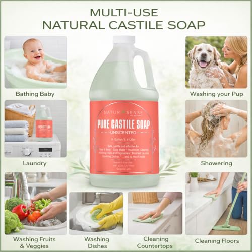 Organic Castile Soap Liquid Unscented 64 oz - Baby Body Hand Wash Shampoo