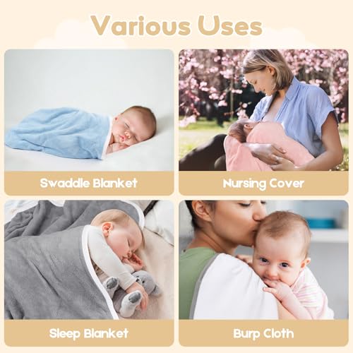 UNIMADE Hooded Towel for Newborn, 2 Pack Soft Coral Fleece Baby Towels, Ultra Absorbent Bath Cloths Bulk for Infants, Toddlers, Newborn Essential- 30 x 30 inch - Pink & White