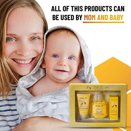 Bella B 3-Piece Baby Bath Gift Set- Baby Shower Gifts - Baby Body Wash - Baby Lotion - Organic Diaper Rash Cream - Baby Body Lotion - Organic Baby Lotion - Organic Baby Shampoo