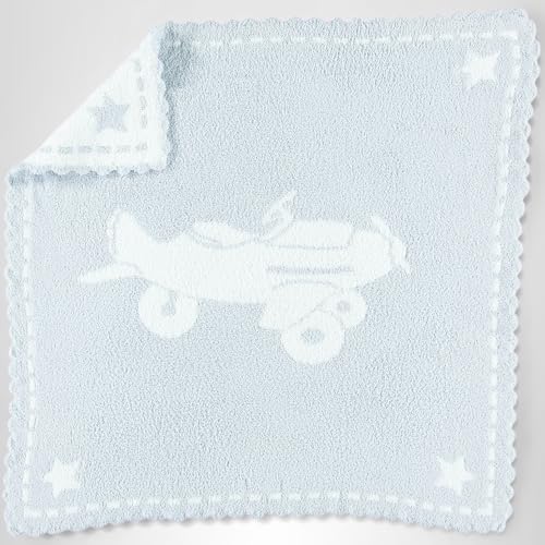 Barefoot Dreams CozyChic Scalloped Baby Receiving Blanket - Blue & White 30x 32