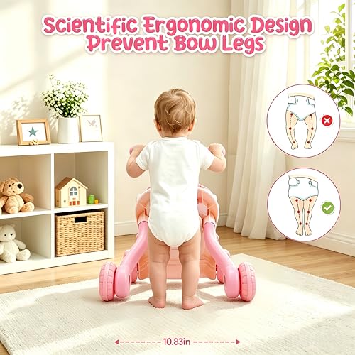 CUTE STONE 2-in-1 Baby Walker for Girls, Toddlers Learning Walker, Early Educational Push Walking Toys with Detachable Activity Center for Infants 12+ Months