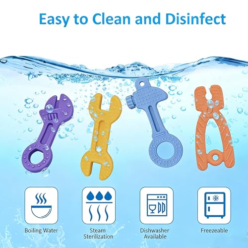 Haili Baby Teething Toys, Baby Teethers for 3-6months, Freezer BPA Free Silicone Teethers for Babies, Hammer Wrench Spanner Pliers Shape Teether Baby Chew Toys