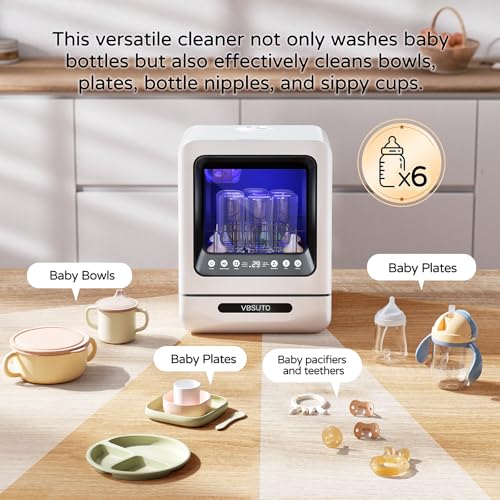 VBSUTO Baby Bottle Washer Pro,All-in-One Bottle Washer and Sterilizer and Dryer,Cleans 6 Baby Bottles Simultaneously,Baby Bottle Washer for Bottles, Pump Parts & Baby Essentials